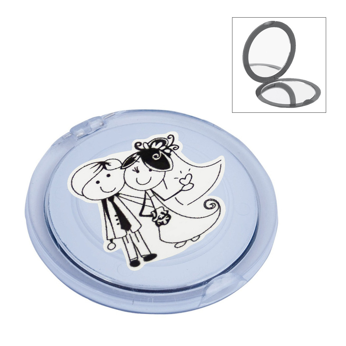 Miroir de sac à main avec grossissement de couleur transparente avec adhésif pour couple de mariage