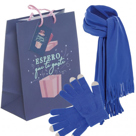 Gants tactiles et écharpe polaire dans un sac en papier comme cadeau unisexe