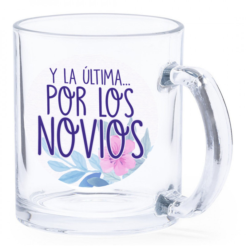 Tasse en verre avec poignée avec adhésif pour détail de mariage Tasse en verre avec poignée avec adhésif pour détail de mariage