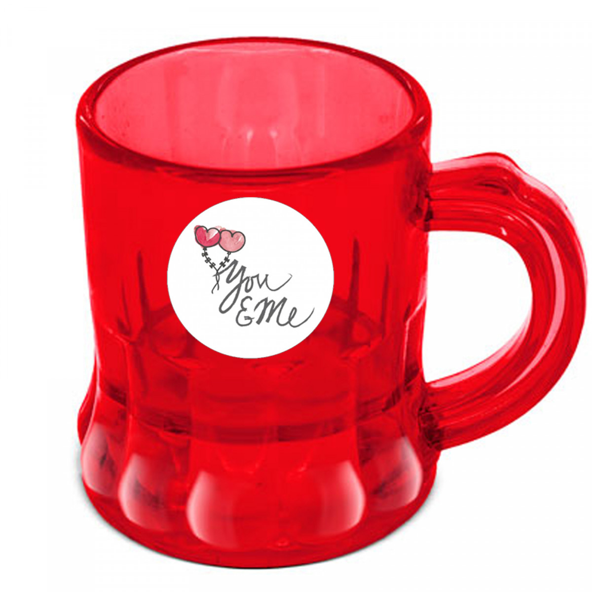 Verre à shot rouge transparent en forme de chope à bière comme cadeau de Saint-Valentin unisexe personnalisé