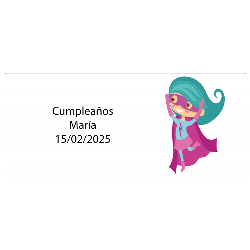 Autocollant rectangulaire personnalisé de fille super-héros avec nom et date