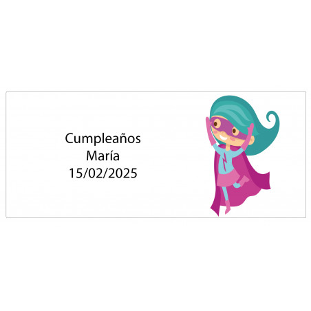 Autocollant rectangulaire personnalisé de fille super-héros avec nom et date