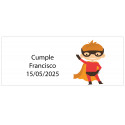 Autocollant rectangulaire super-héros personnalisé avec nom et date