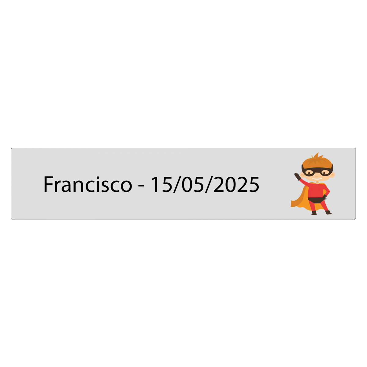 Sticker rectangulaire transparent 5 x 1 super-héros personnalisé avec nom et date