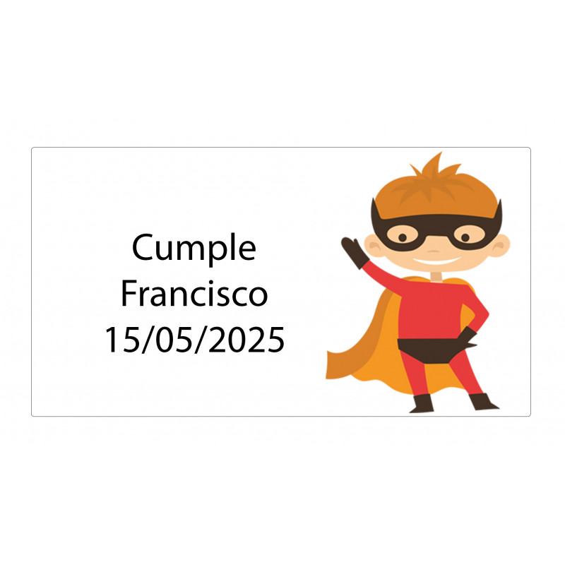 Autocollant super-héros rectangulaire 5 x 3 personnalisé avec nom et date