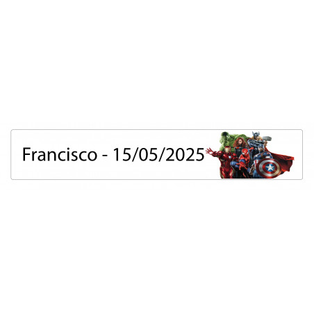 Autocollant rectangulaire 5 x 1 Avengers personnalisé avec nom et date