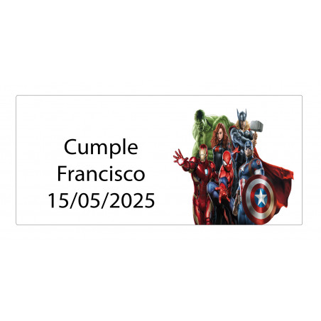 Autocollant rectangulaire Avengers 5 x 3 personnalisé avec nom et date