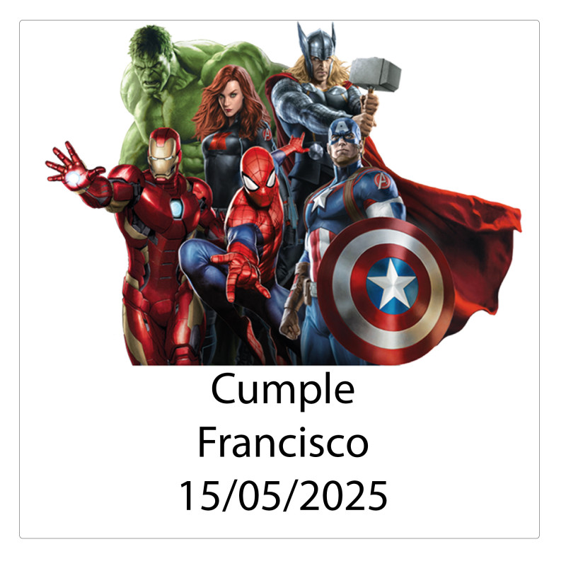 Autocollant carré personnalisé avec nom et date design Avengers