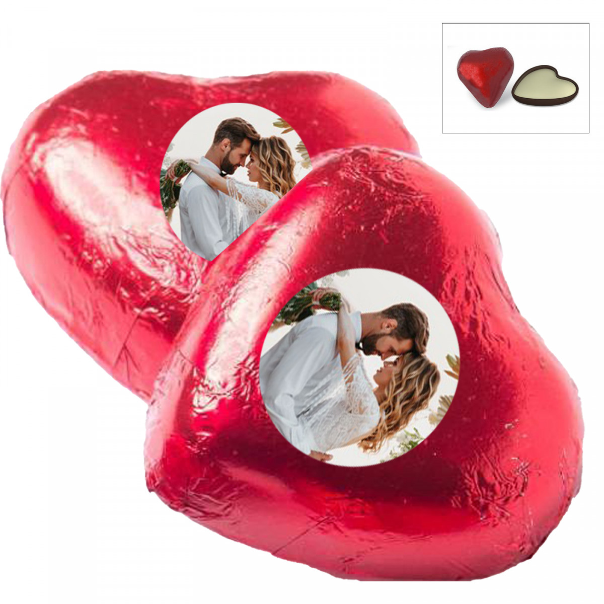 Bonbons en forme de coeur en chocolat avec autocollant personnalisé