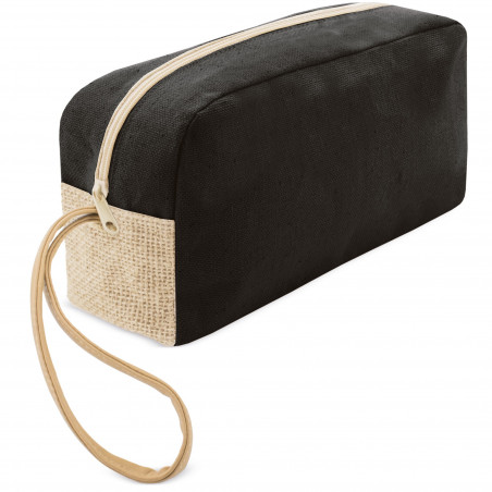 Grande trousse de toilette pour homme avec foulard, présentée dans un sac cadeau personnalisé avec un autocollant. Coffret