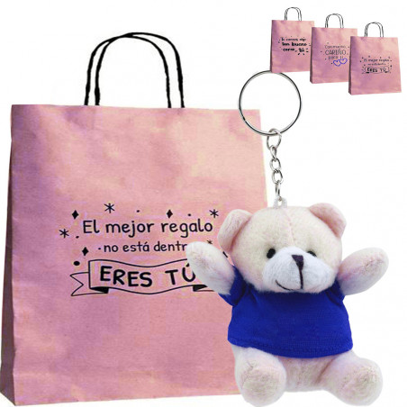 Porte-clés en peluche ours avec t-shirt dans un sac cadeau
