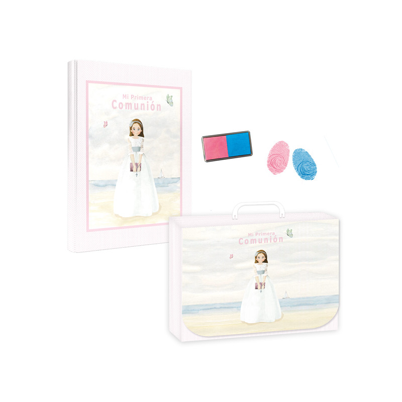 Malette avec livre de signatures pour fille de communion et encre pour empreintes