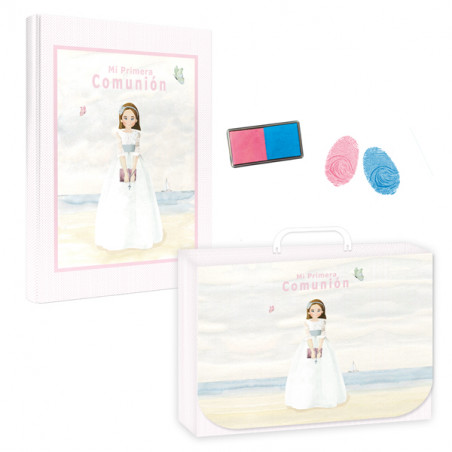 Malette avec livre de signatures pour fille de communion et encre pour empreintes