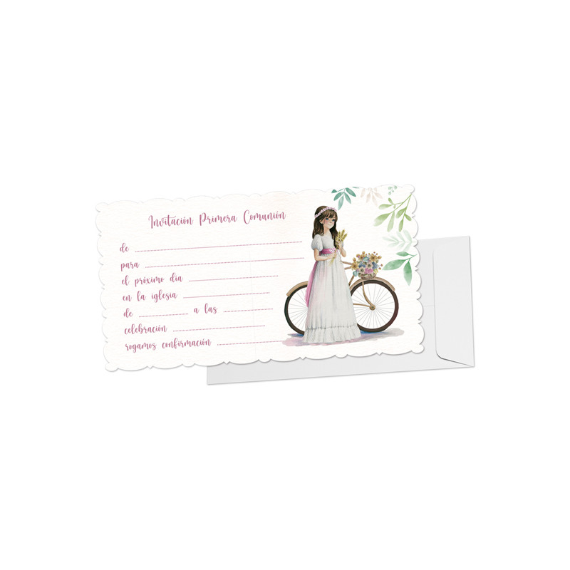 Blister 10 invitation + enveloppe communion vélo fille