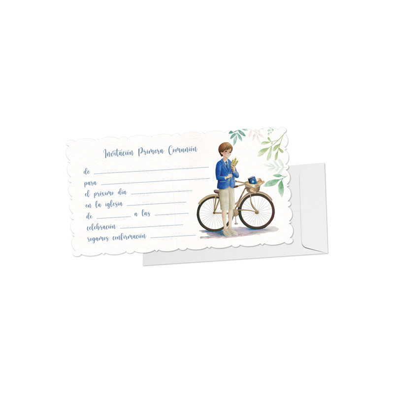 Blister de 10 cartes d'invitation pour la Première Communion d'un garçon
