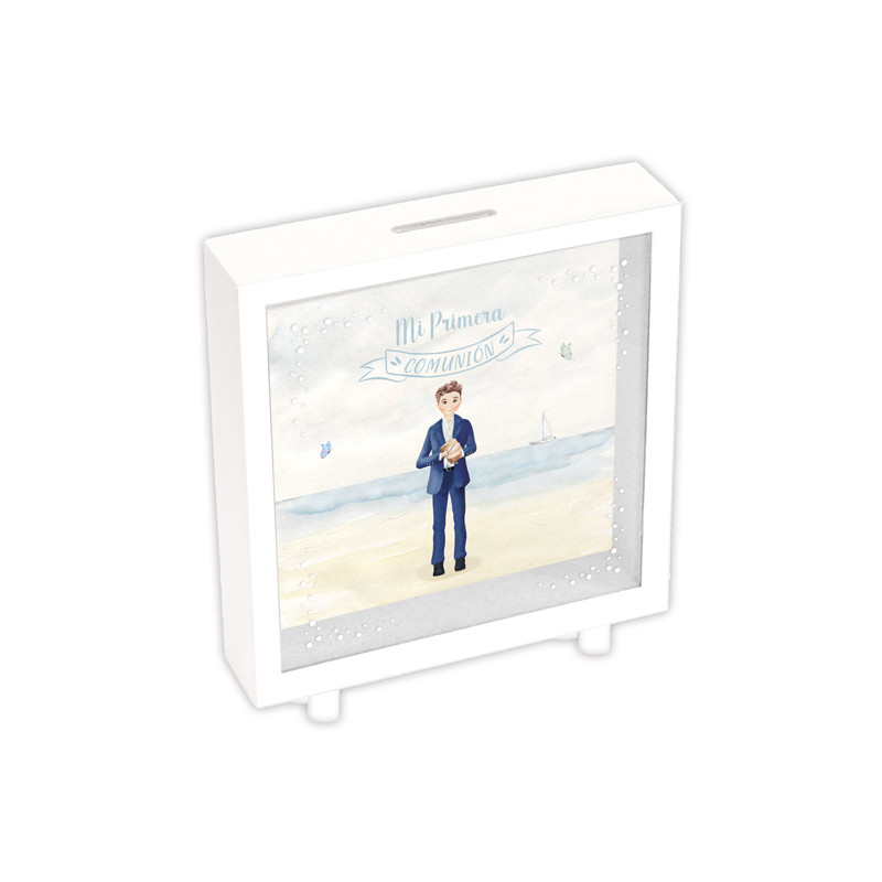 Tirelire blanche avec espace pour photo