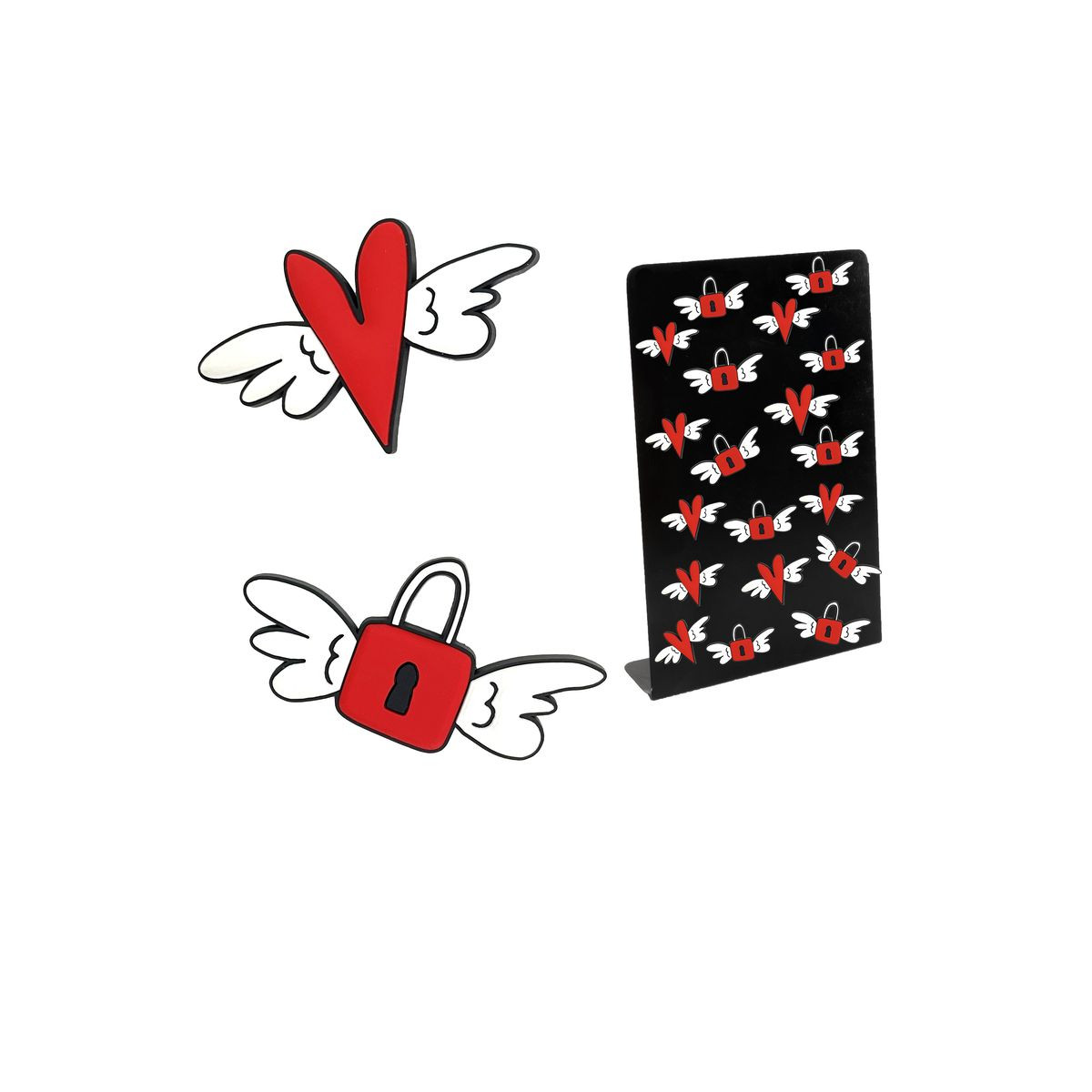 Aimant avec des figures de cœur et de cadenas avec des ailes
