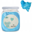 Mouchoir pour femme présenté dans un pot transparent avec autocollant de baptême