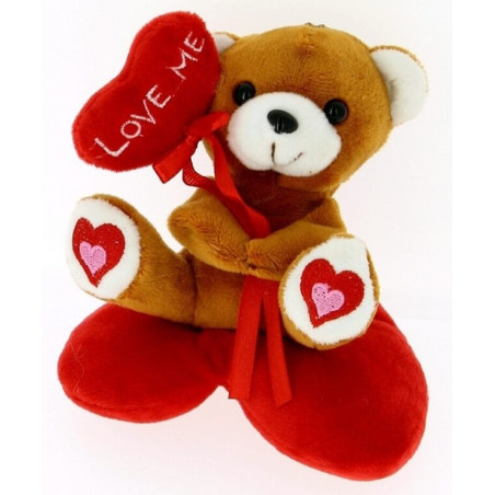 Ours en peluche sur coussin en forme de coeur