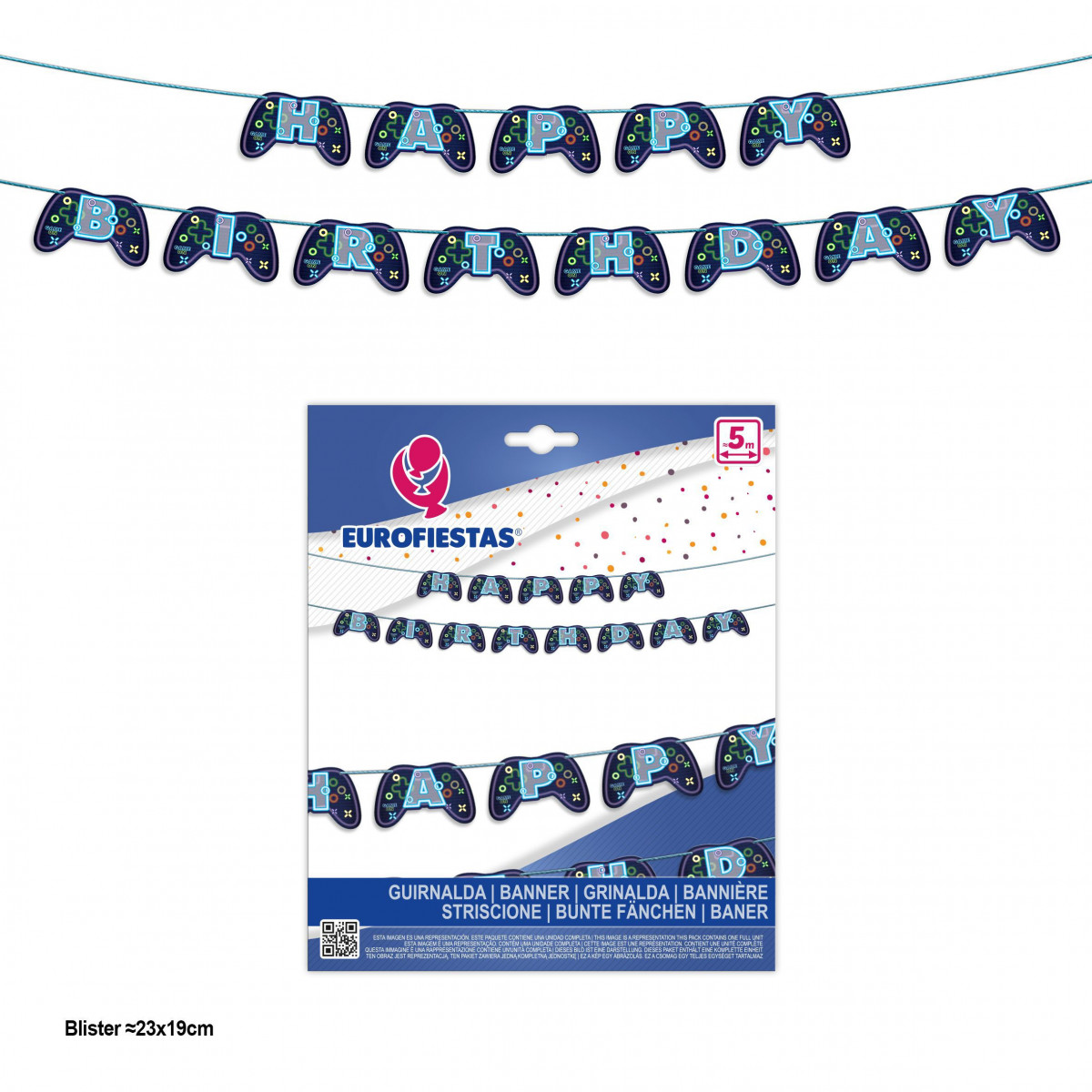 Guirlande joyeux anniversaire en forme de manette de jeu