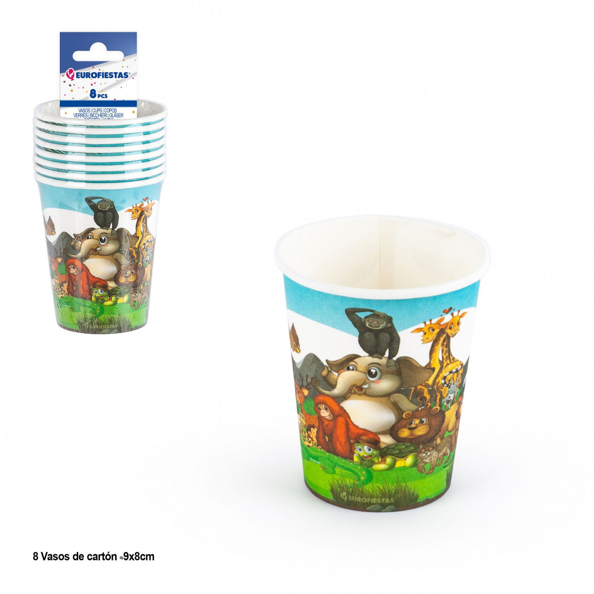 Pack de 8 gobelets en papier pour enfants avec des animaux