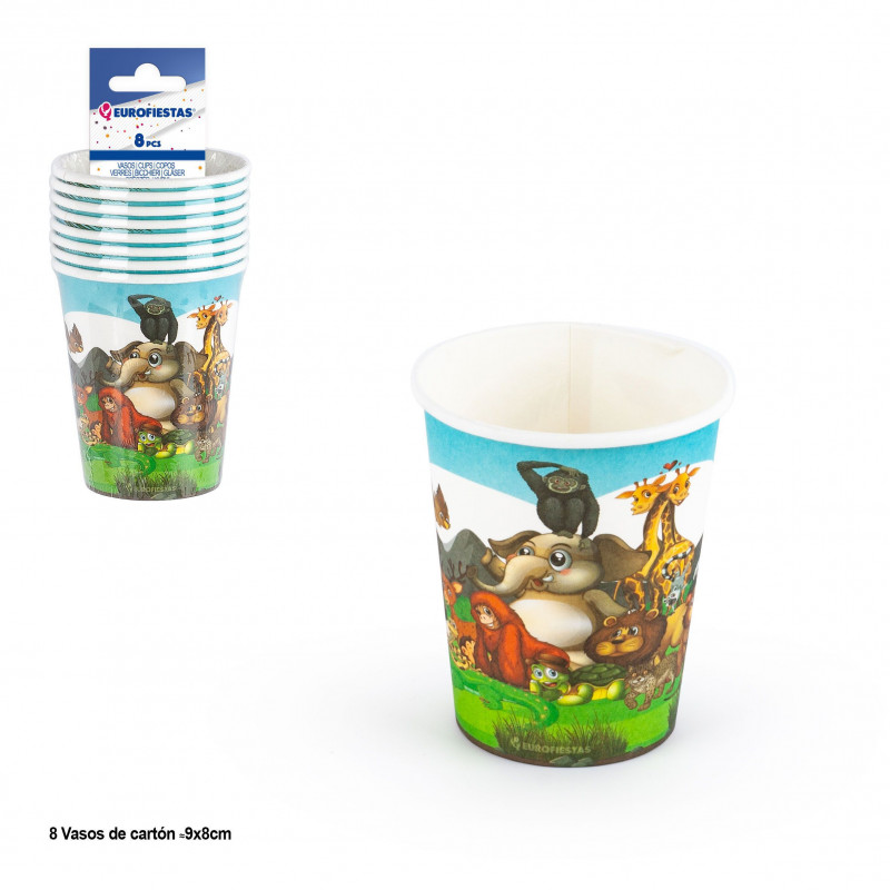 Pack de 8 gobelets en papier pour enfants avec des animaux