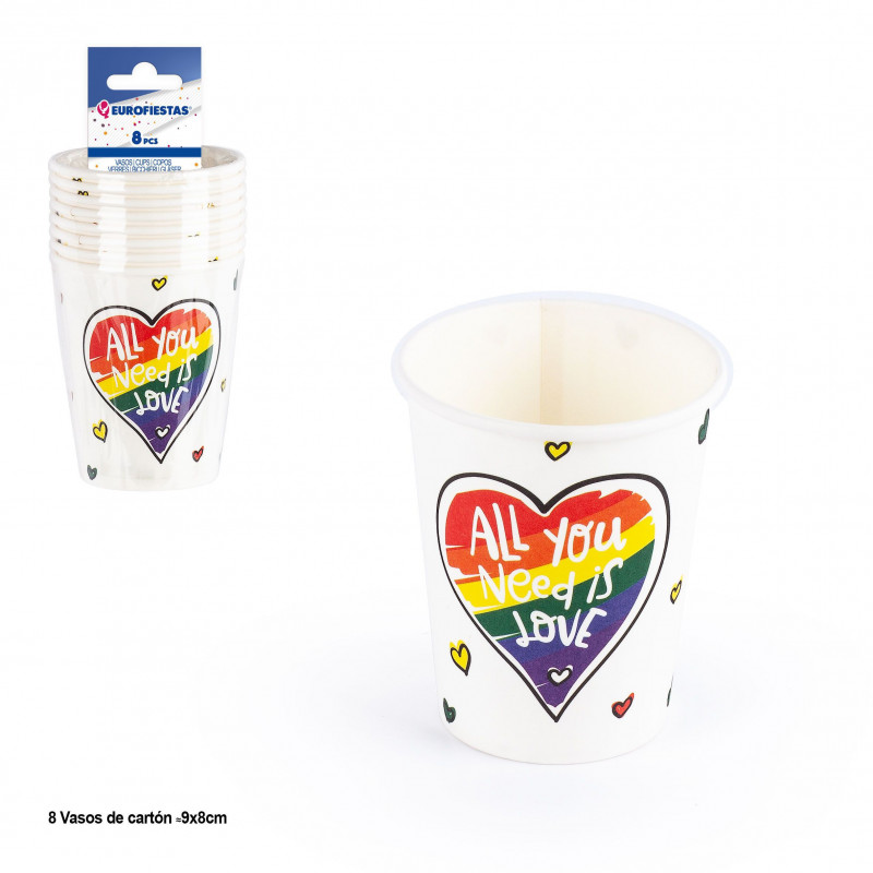 Pack de 8 gobelets en carton pour soirées LGBT