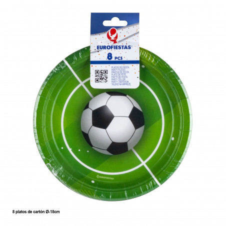 Pack de 8 assiettes jetables football sur gazon