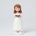 Figurine gâteau de communion fille en robe blanche et bible 13cm.