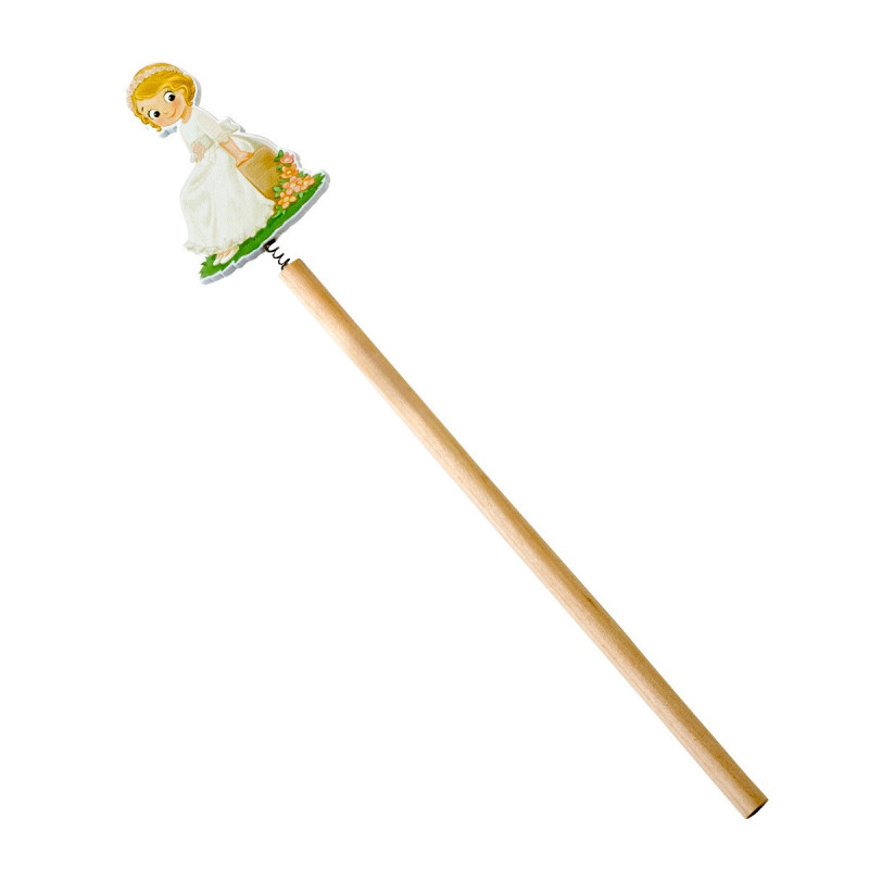 Crayons de communion en bois avec figurine de fille