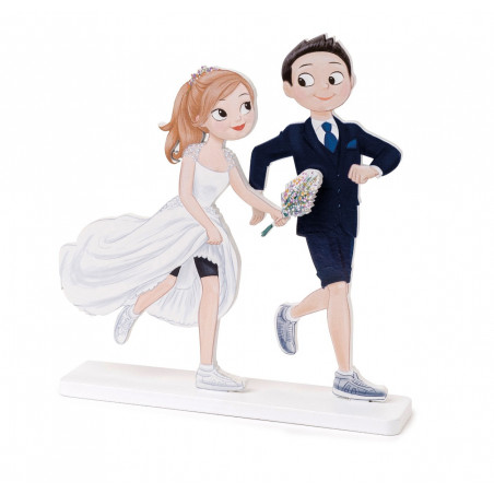 Figure en bois des mariés coureurs de running