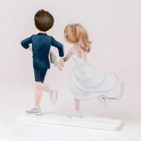 Figure en bois des mariés coureurs de running