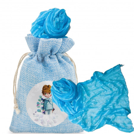 Foulard en toile de jute couleur ciel avec adhésif à personnaliser avec une image