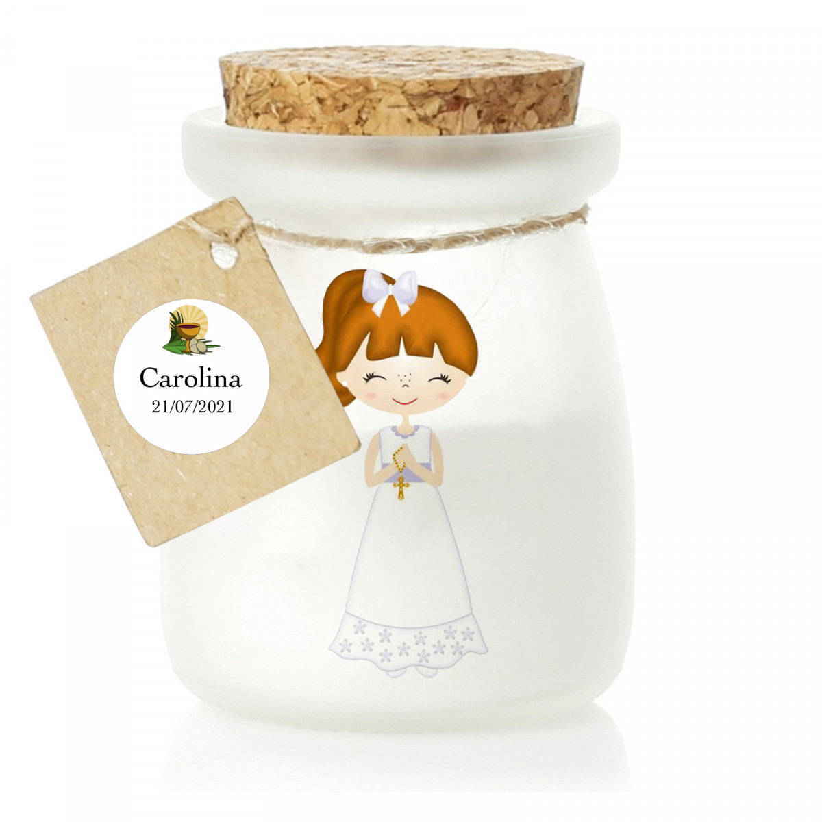 Bougie de première communion blanche avec adhésif à personnaliser avec du texte