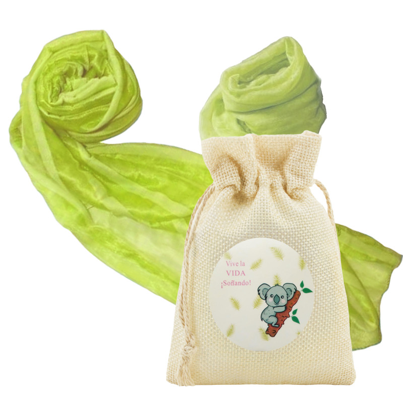 écharpe verte pour femme dans un sac avec autocollant émotionnel pour détail de retraite