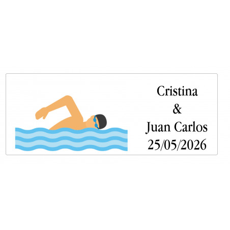 Autocollant modèle de natation rectangulaire personnalisé avec nom et date