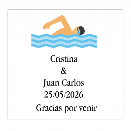 Autocollant carré de 5 cm personnalisé avec nom, date et phrase de remerciement