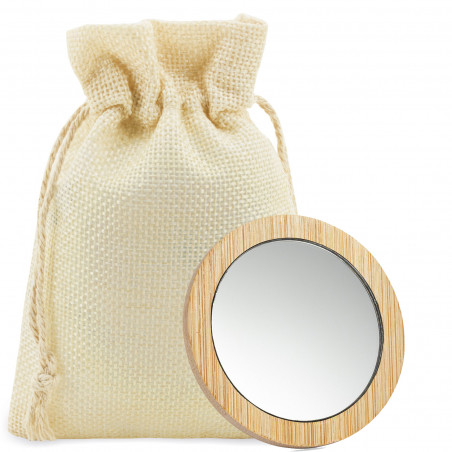Miroir de poche en bois avec pochette de présentation rustique