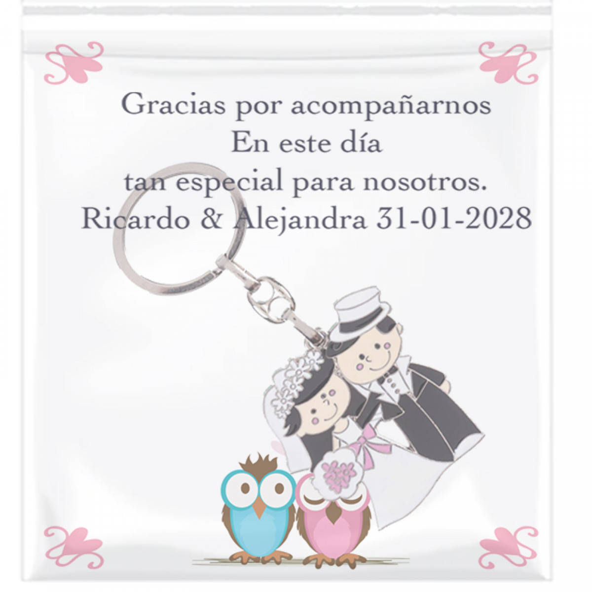 Porte-clés mariés fraîchement mariés avec carte personnalisée