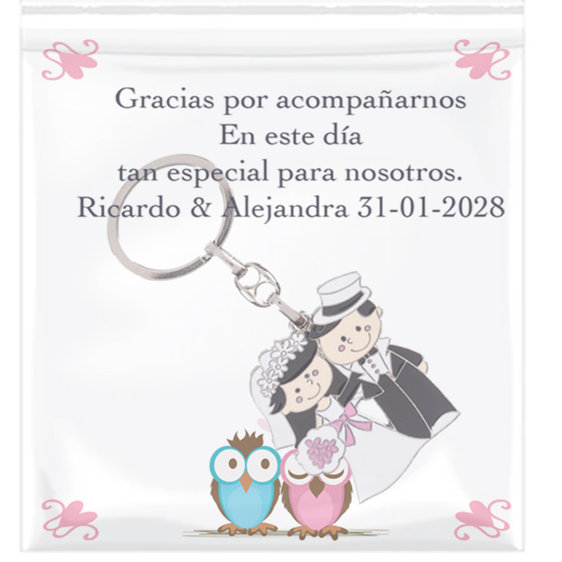 Porte-clés mariés fraîchement mariés avec carte personnalisée