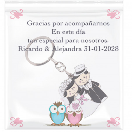 Porte-clés mariés fraîchement mariés avec carte personnalisée