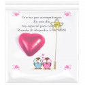 Broche de mariée avec carte personnalisée et cœur en chocolat