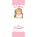 Tire bouchon bouteille rose avec marque page et autocollant communion fille