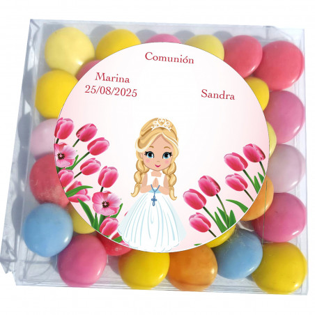 Lacasitos dans un étui de présentation pour communion personnalisé