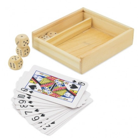 Jeu de cartes et de dés dans une boîte en bois spéciale pour les mariages