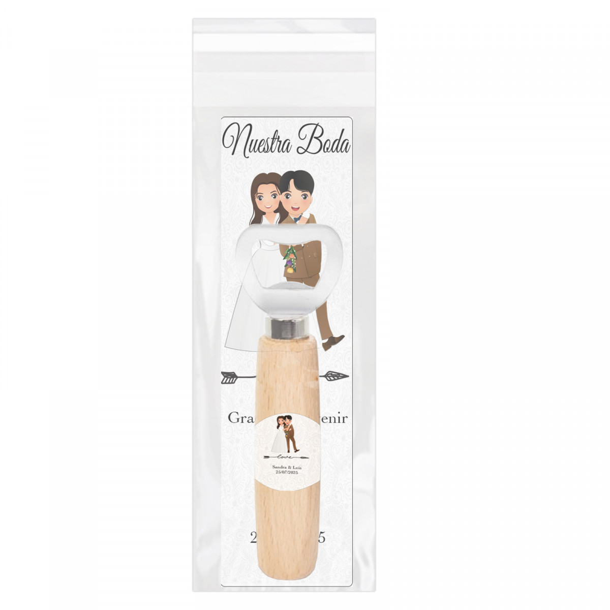 Cadeau de mariage personnalisé avec manche en bois