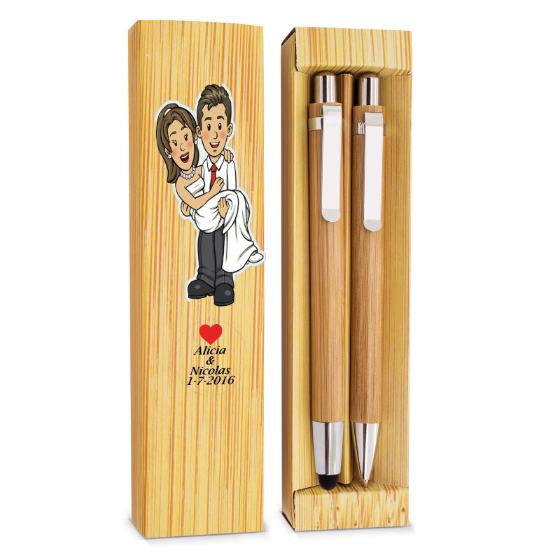 Stylo et porte-mine dans un étui en carton à offrir lors des mariages personnalisé