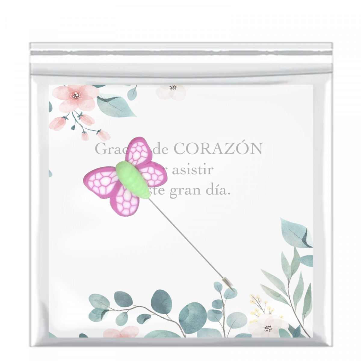 Broche personnalisée en forme de papillon avec carte
