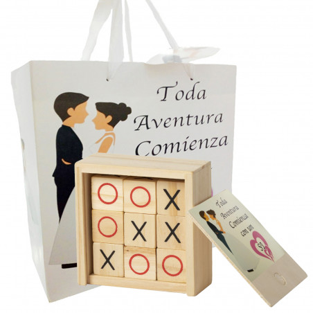 Trois bandes en bois personnalisées avec sac cadeau et autocollant de mariage