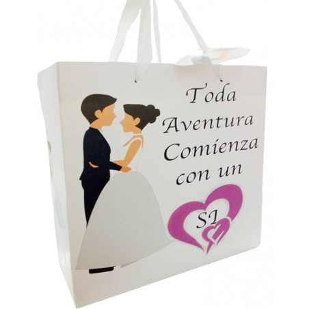 Trois bandes en bois personnalisées avec sac cadeau et autocollant de mariage